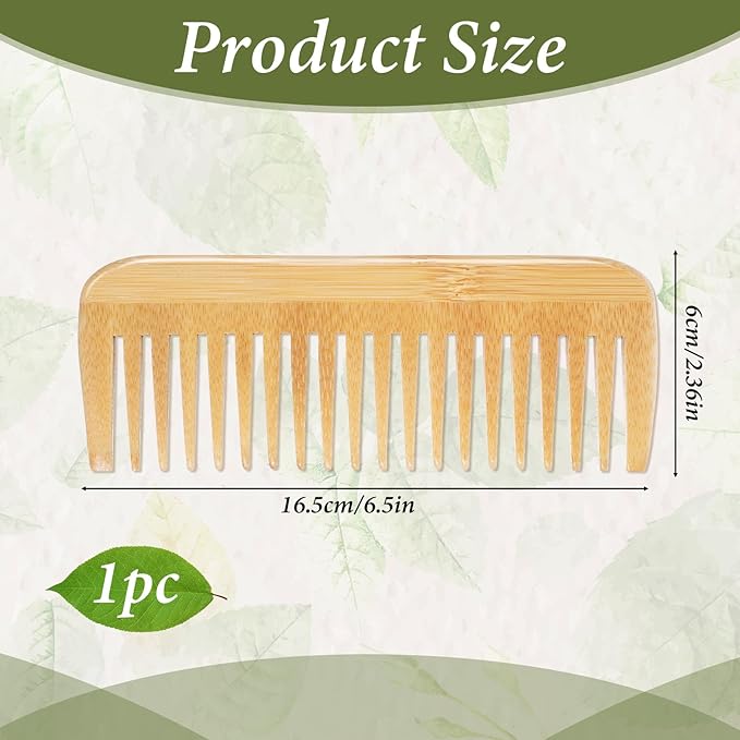 Bamboo Wide Tooth Comb, Natural Bamboo Hair Detangling Comb Anti-Static Hair Brush, Wooden Curls Anti Static Big Tooth Wood Combs for Women and Men All Hairs Types,Travel Friendly