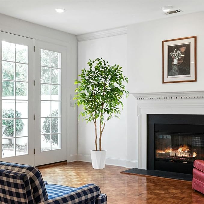 Artificial Ficus Tree, 6ft Tall Fake Ficus Tree with Basket, Faux Plant for Indoor Outdoor Home Livingroom Office Garden Porch Décor