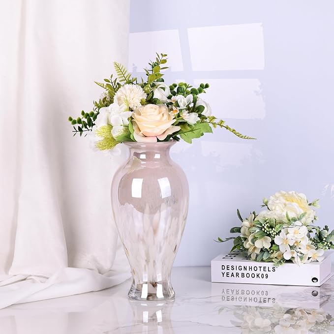 Blown Glass vase, Unique Glass vase, Glass Pink Decorative vase for Home Living Room Dining Table re Office Wedding Entrance Desktop Decorative vase.