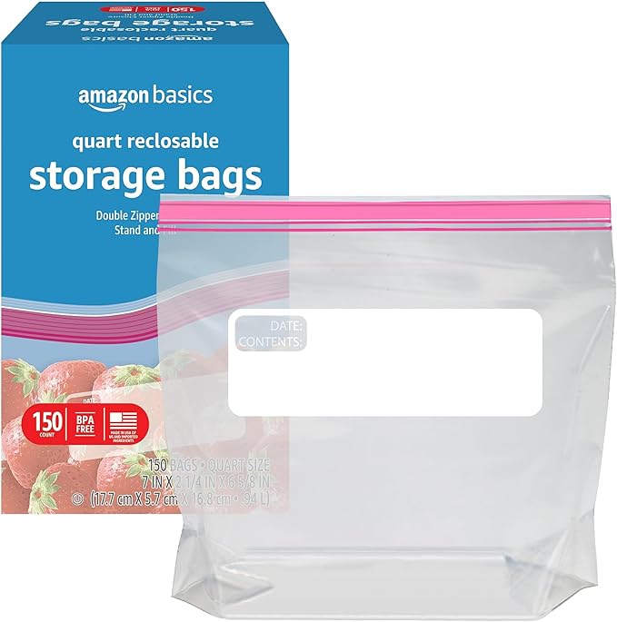 Amazon Basics Quart Food Storage Bags, 150 Count (Previously Solimo) (Pack of 2)