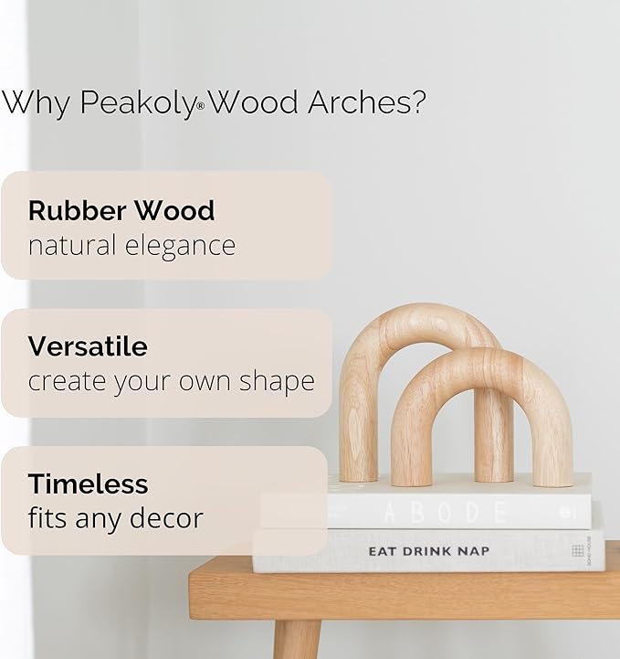 Wood Arch Decorative Objects - Modern Bookshelf Decor, Coffee Table Sculpture, Floating Shelf Decor Accents, Japandi Home Decorations for Side, Console and Entryway Table
