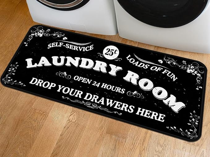 Laundry Room Long Rug Area Rug Non-Slip Floor Mat Waterproof Farmhouse Carpet for Kitchen 72" x 24"(Black-1)