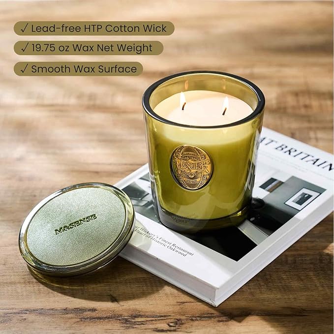M&SENSE Large Two-Wick Soy Candle | Forest Cabin & Green | 19.8 oz, 120H Burn Time | Luxury Scented Candle for Relaxation, Gifting, Home Décor | Ideal for Bedroom, Office, Party Ambiance