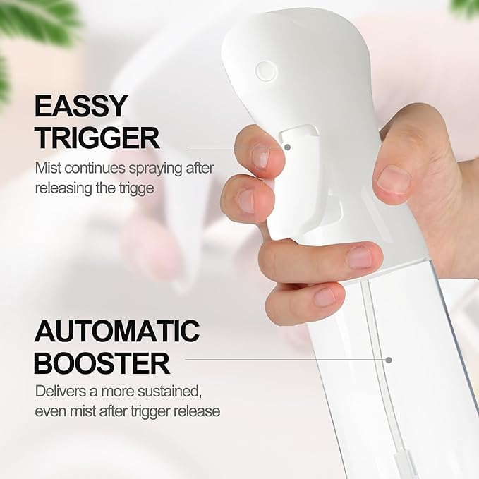 Spray Bottle for Hair - Fine Mist Water Mister Continuous Spray Bottle for Hairstyling, Cleaning & Plants Salon, Home, Pets & More – White 200ml