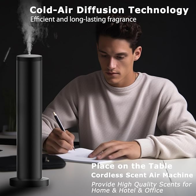 2025 Upgraded Cordless Rechargeable Diffuser - Hotel Scent Diffuser for Whole House- Scent Air Machine -App Bluetooth Control - Waterless Essential Oil Diffuser for Large Room, Studio Office - Black