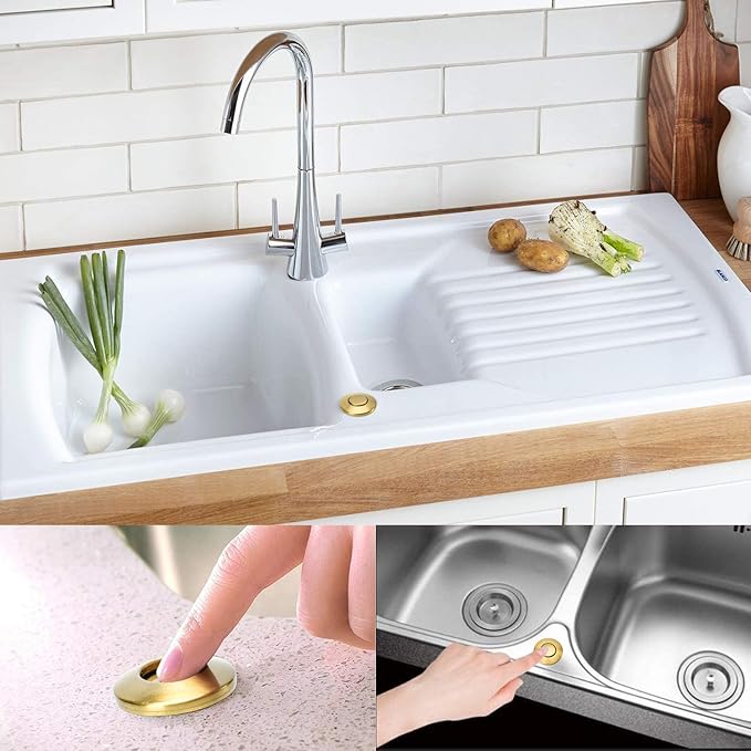 Garbage Disposal Air Switch Kit Single Outlet Sink Top Waste Disposal Long Stainless Steel Brushed Gold On/Off Air Button Food and Waste Disposals Part by Etoolcity