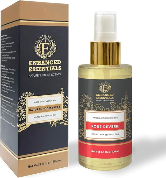 Luxurious Rose Room Spray–by Enhanced Essentials|Made with Pure Rose Essential Oil & Natural Ingredients|Indulge in a Romantic,Uplifting Floral Aura for Home,Office,Linens & Cars|100 ml (3.4 fl oz)