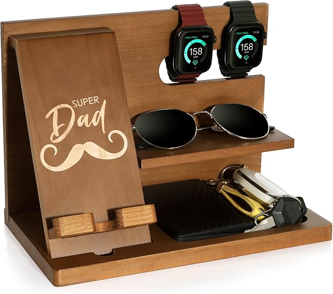 Fathers Day for Dad, Dad Birthday Gifts, Wood Phone Docking Station, Nightstand Organizer, Gifts for Dad, Christmas Father's Day Dad Gifts from Daughter Son, Organiser Birthday Presents for Dad