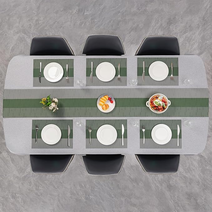 Placemats Set of 8, Vinyl Woven Place Mats Indoor Set of 8 Washable Wipeable PVC Table Mats Heat-Resistant Non Slip Placemat for Kitchen Dining Outdoor Table (Gray Sage Green, Set of 8)