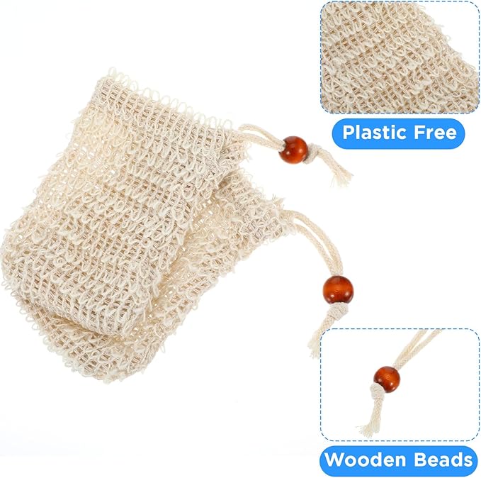 40 Pack Soap Bags Mesh Exfoliating with Drawstring Bar, Natural Sisal Soap Pouch Drying Exfoliating Net for Bath and Shower