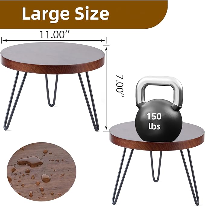 Plant Stand Indoor Outdoor, Wooden plant Stool, Mid Century Plant Stand for Indoor Plants, Wood Modern Plant Holder Rattan Flower, Low Short Boho Rustic Planter Stand Fit 5-15 Inch Pot (Walnut, L)