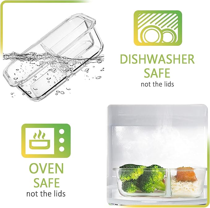 M MCIRCO [5-Pack,36 oz] Glass Meal Prep Containers 3 Compartment with Lids, Glass Lunch Containers,Food Prep Lunch Box,Bento Box, Microwave, Oven, Freezer, Dishwasher (4.5 Cups, White)