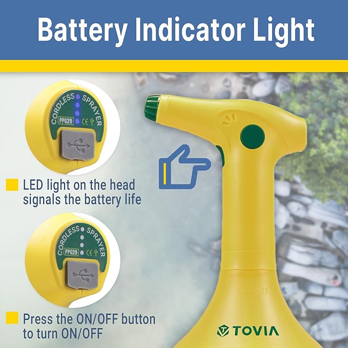 T TOVIA: Garden Sprayer 1 Liter Battery Spray Bottle Powered Electric, Rechargeable, Portable Garden ， Plant Mister Spray Bottle ， Outdoor and Indoor Plants,Cleans and Gardens, Handheld Powered