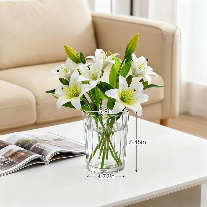 Cup-Shaped Wide Mouth Glass Vase - 7.5" Tall Transparent, Ideal for Fresh Flowers/Floating Tealights, Home Display (Living Room/Bedroom), Wedding Centerpieces & Holiday Decor