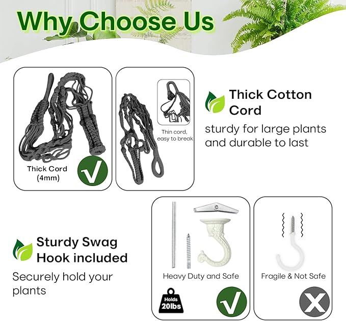 2 Pack 43 Inches Macrame Planter Hanger Large for 12 inch Pot (Extra Long & Big) + Swag Hook | Large Hanging Planter for Indoor Plants | No Pot/Plant Included (XL)