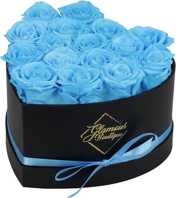GLAMOUR BOUTIQUE 16 Flower Forever Heart Shape Box - Preserved Roses Gift for Her, Preserved Flowers, Teal