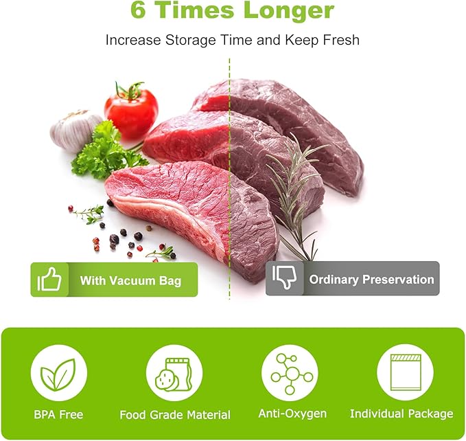 Bonsenkitchen Vacuum Sealer Bags, 8" x 50' Rolls 2 pack for Food Storage Saver, Bpa Free, Heavy Duty, Commercial Grade Textured Food Roll, Customized Size Bag for Sous Vide Cooking,VB3209