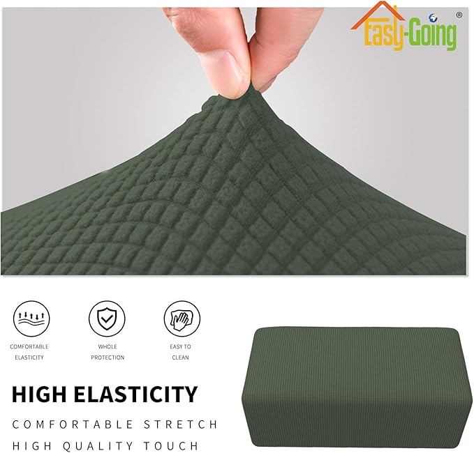 Easy-Going Stretch Ottoman Cover Folding Storage Stool Furniture Protector Soft Rectangle slipcover with Elastic Bottom(Ottoman Small,Olive Green)