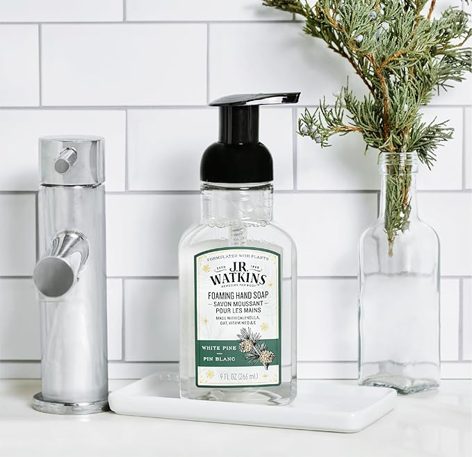 J.R. Watkins Foaming Hand Soap with Pump Dispenser, Moisturizing Foam Hand Wash, Alcohol-Free, Cruelty-Free, White Pine, 9 fl oz, 3 Pack