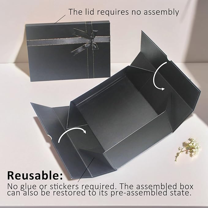Giftilious Large Gift Boxes, 13"x10"x5" Black Gift Boxes 2 Pack Sturdy Gift Box with Lids for Presents, Gift Wrap Boxes for Birthdays, Groomsmen Proposal,Anniversaries, etc
