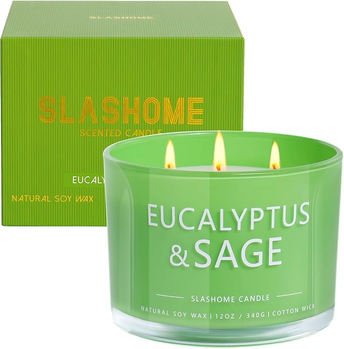 Sage & Eucalyptus Candle, Large 3 Wick 12oz Soy Candle for Home Scented, Luxury Elegant Jar Candle Gift for Women & Men, Long-Lasting Non-Toxic Burn 60+ Hours, Home Decor