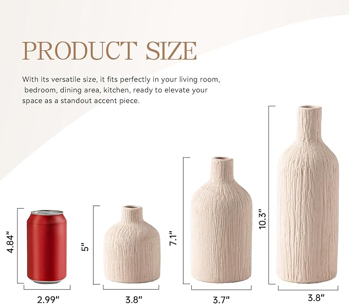 Ceramic Vase Home Table Decor - White Flower Vase Set of 3 Living Room Kitchen Decorations Farmhouse Modern Rustic Vases Decorative Centerpiece for Shelf Bedroom Office Bathroom Dining Coffee Desk