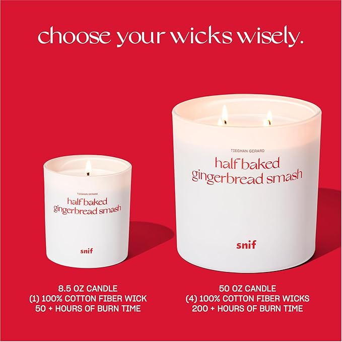 Half Baked Harvest Gingerbread Smash Holiday Scented Candle by Snif, Gourmand, Spicy, Vanilla Scent, 50+ Hours, 100% Cotton Fiber Wicks, Soy Wax Blend, Non-Toxic, Vegan, 50oz