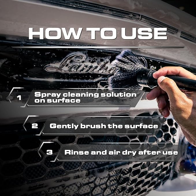 Blackline Car Detail Brushes- Luxury Car Detailing Brush Set for Interior and Exterior - Best Auto Detailing Brushes - Premium Car Detailing Brushes (Ultra Soft Bristles)
