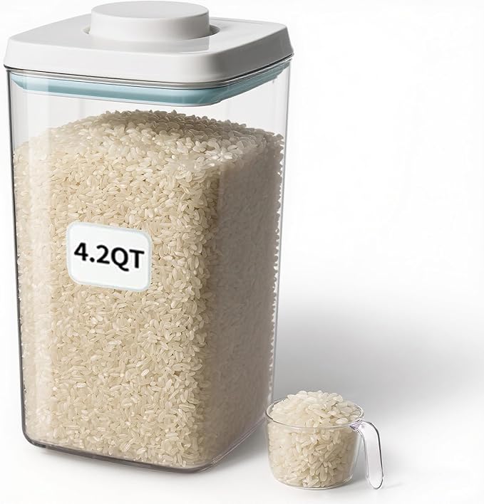 Airtight Food Storage Container with Pop Lid & 130ml Scoop, 4L/4.2qt BPA-Free Cereal, Rice, Flour, Pasta & Snack Container, Stackable & Durable,Kitchen Pantry Organizer