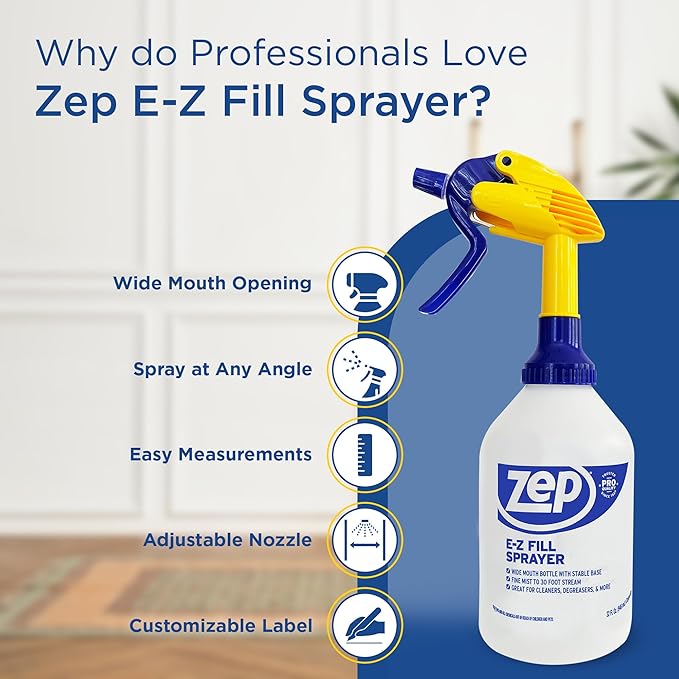 Zep E-Z Fill Professional Sprayer - 32 oz (Case of 8) - U43008 - Wide Mouth Spray Bottle for Easy Pouring, High Output, Great for Cleaners, Degreasers and More