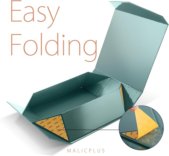 6 Gift Boxes with Lids 9x9x3.4 Inches, Green Groomsmen Proposal Boxes with Magnetic Closure for All Occasion (Glossy Green)