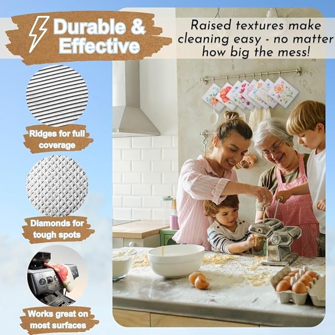 Swedish Dishcloths for Kitchen - Ecofriendly Reusable Paper Towels, Biodegradable Dish Cloths - Cellulose Sponge Dish Cloths for Washing Dishes - 8 Pack (Floral)