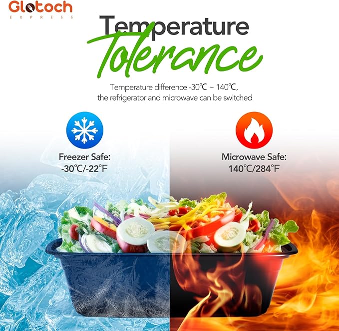 Glotoch 32oz Meal Prep Containers, 10 Pack (20-Piece) Reusable Food Prep Containers with Lids Microwave, Freezer, Dishwasher Safe Leakproof Durable Plastic Food Storage Bento Box To Go Take Out