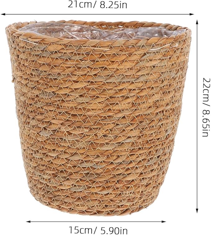 Veemoon 2Pcs Wicker Planter Basket, Rattan Grass Woven Flower Pot Seagrass Planter with Plastic Liner Farmhouse Storage Fruit Bowl Hyacinth Storage Baskets for Plant Flower Fruit Vegetable, 8.65inch H