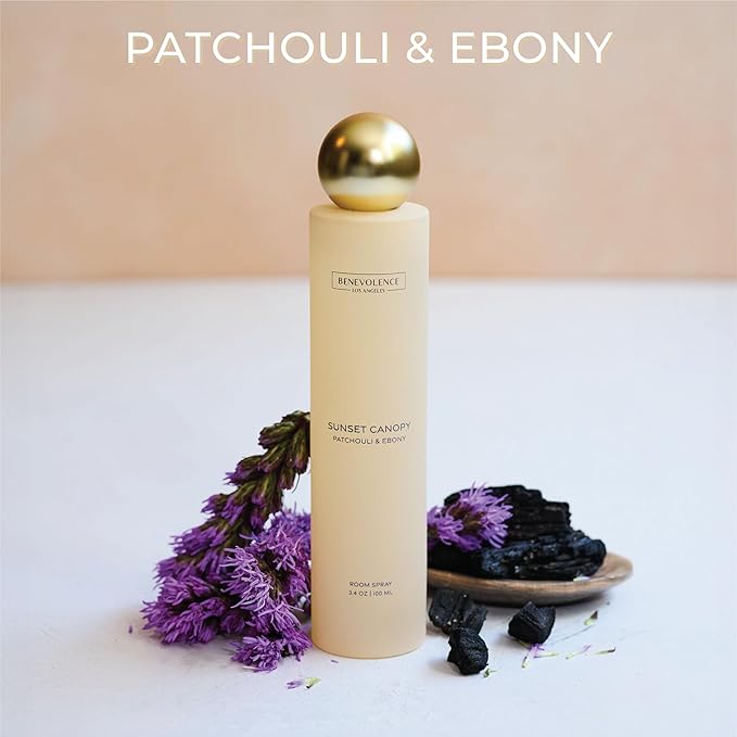 Patchouli & Ebony Room Spray | Benevolence LA Sunset Canopy | 3.4oz | Home, Pillow & Linen Fragrance Spray | Low VOC, No Alcohol | Holiday & Christmas Gift for Her | Malibu Sands Collection