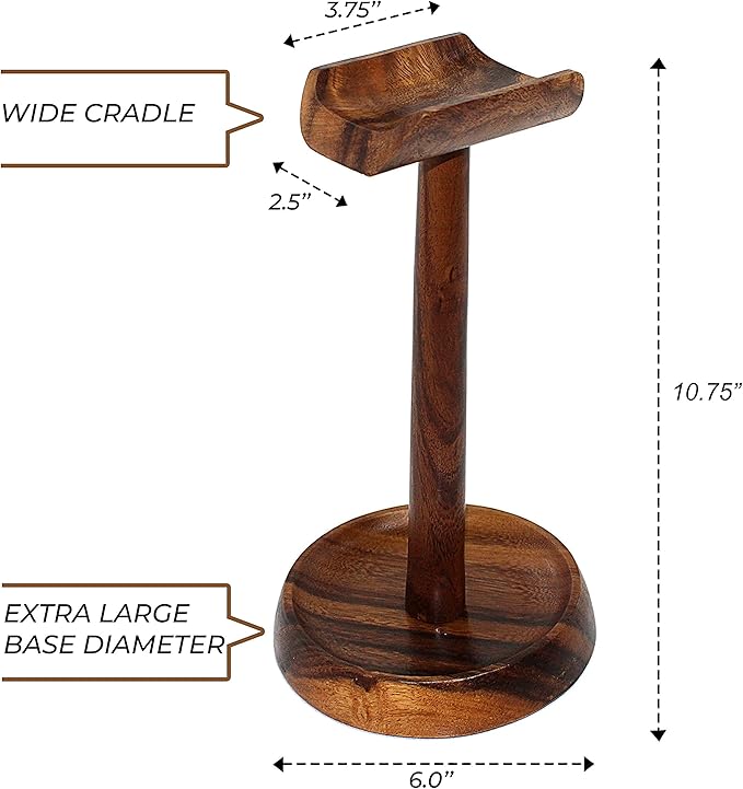 Wooden Headphone Stand with Tray – Solid Acacia Headset Holder for Desk Organization, Universal Fit for Sony, Bose, Beats, Gaming Headsets & Controllers