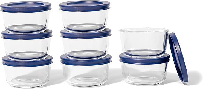DURA LIVING 16-Piece Glass Food Storage Containers Set (8 Containers + 8 BPA-Free Lids) | 7-Ounce, Leakproof | Microwave, Freezer, Oven & Dishwasher Safe | Ideal for Meal Prep & Pantry Organization
