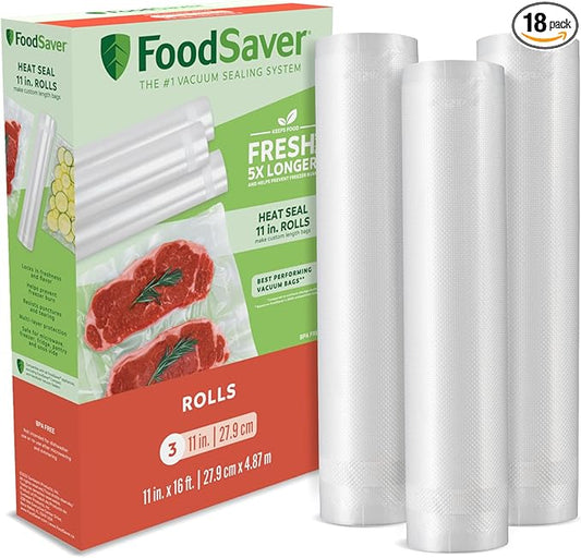 FoodSaver Custom Fit Vacuum Sealer Bags, Airtight Food Storage and Sous Vide Rolls, BPA-Free, 11 x 16' (Pack of 18)