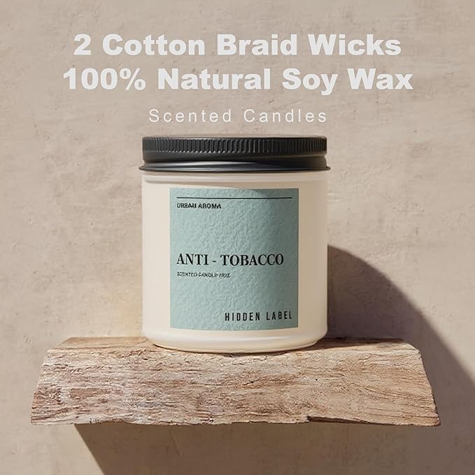 Hidden Label Anti Tobacco Scented Candle, 12oz Natural Soy Wax Non Toxic, 2 Wick Candles for Home Scented, 70hours Clean Burning Aromatherapy Candle, Bacehlor Pad Decor | The Perfect Mens Gift