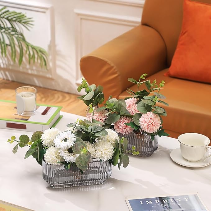 Ribbed Glass Vases, Small Vases for Flowers Set of 2, Black Glass Vase for Centerpieces, Rectangle Bud Vases for Living Room, Bedroom, Kitchen, Dining Table, Shelf, Wedding