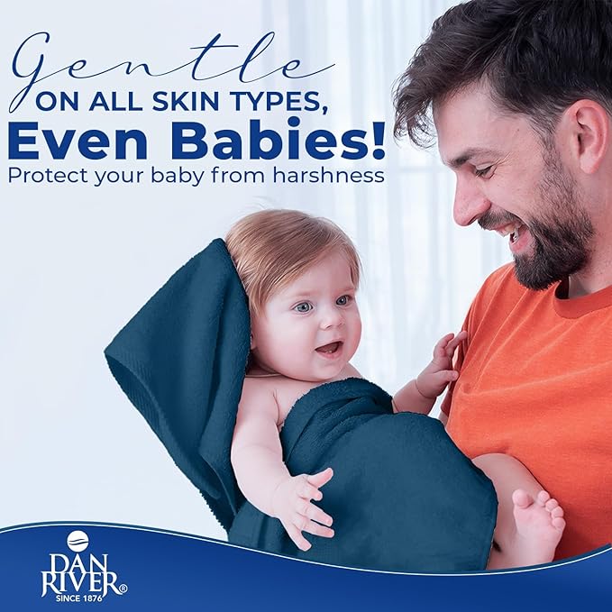 DAN RIVER 8 PC Luxury Bath Towels for Bathroom, 2 Bath, 2 Hand, and 4 Wash Cloths, 600 GSM 100% Ring Spun Cotton Towel Set, Highly Absorbent, Gym, Hotel, and Spa, Blue Opal