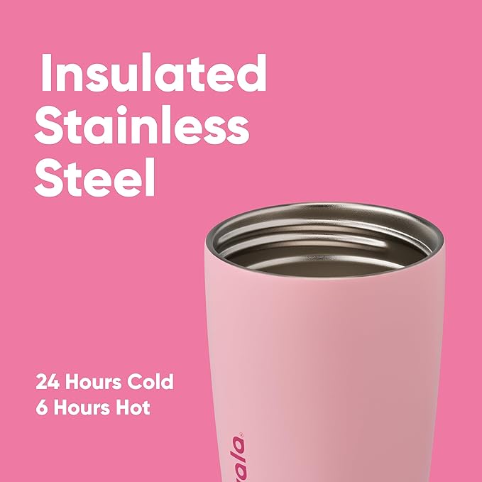 Owala SmoothSip Slider Insulated Stainless Steel Coffee Tumbler, Reusable Iced Coffee Cup, Hot Coffee Travel Mug, BPA Free 12 oz, Pink (Pucker Up) (Pack of 8)