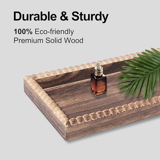 Bathroom Countertop Organizer, 2 Tier Vanity Organizer and Storage for Cosmetic Skincare Perfume, Wood Bead Storage Shelf for Bathroom Kitchen Coffee Station