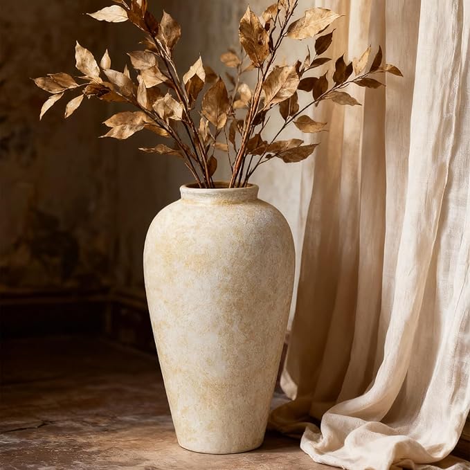 Ceramic Flower Vase Home Decor - 9.2 inch Large Farmhouse Table Vases, Rustic Decorative Vases for Kitchen Living Room Coffee Dining ShelfMantel Decoration