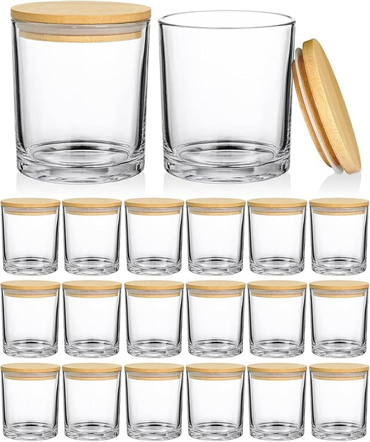 20 Pack 14 fl.oz Glass Candle Jars - Clear Empty Candle Vassels with Bamboo Lids, Bulk Containers Jars for Making Candles 12 14 fl.oz