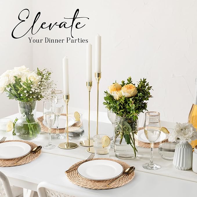 Round Woven Placemats Set of 4, Natural Water Hyacinth Place mats, 13.5 inch Rattan Placemats Wicker Placemats Farmhouse Boho Braided Heat Resistant Outdoor Placemat Patio Table Place Mats