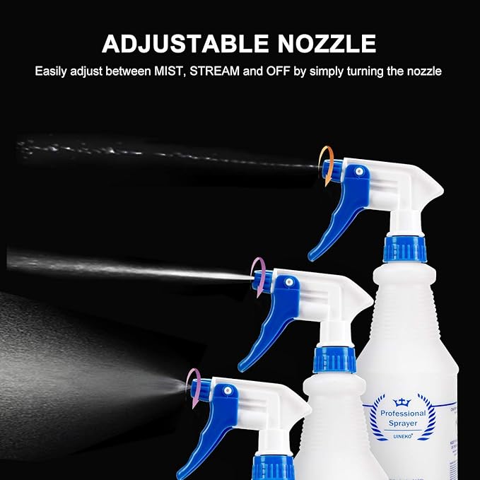 Plastic Spray Bottle 2 Pack, 32 Oz, All-Purpose Heavy Duty Spraying Bottles Leak Proof Mist Empty Water Sprayer for Cleaning Solution, Essential Oils, Hair, Planting with Adjustable Nozzle - Blue