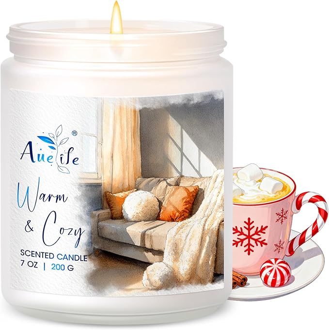 Warm & Cozy Candle | Scented Soy Candles for Home - Coffee & Vanilla Aromatherapy Candles for Relaxing Winter Nights, Holiday Gift for Women & Men, Long Lasting Christmas Home Décor Candle