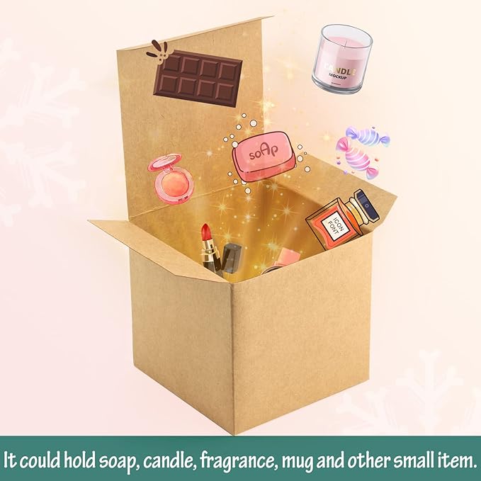 ValBox 3x3x3 Brown Gift Boxes 50pcs - Recycled Paper Cube Boxes with Lids for Gifts, Crafting & Party Favors