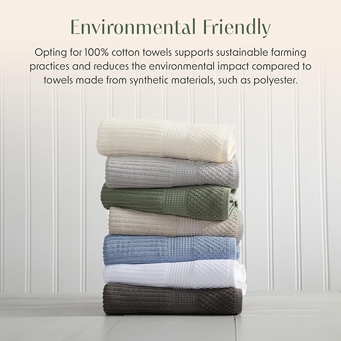 Springtree Home 100% Cotton Bath Towel Set of 4 | Super Soft & Absorbent with Quick-Dry Fibers | 4 Bath Towels | Textured and Durable Cotton | Krista Collection - Bright White